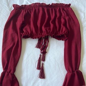 Dark Red Off the Shoulder Dressy Crop Top